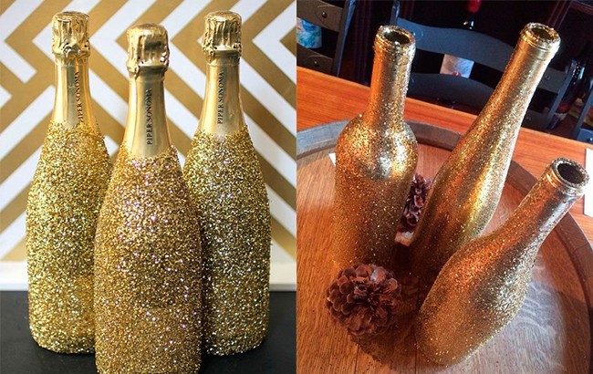 Производим украшение бутылки шампанского на Новый Год